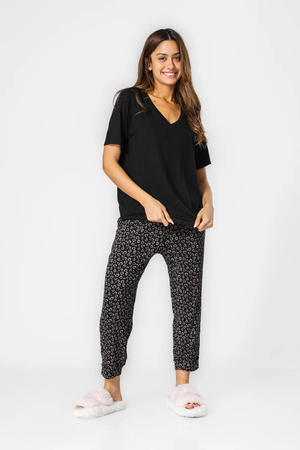 סט פיג’מה 7/8 LEOPARD בצבע שחור - Image 6