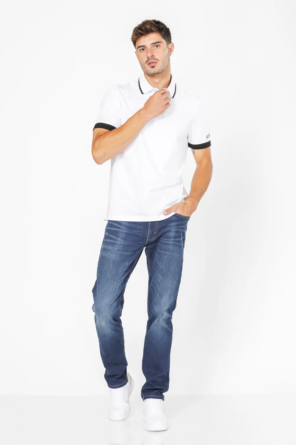 חולצת פולו לייקרה לבן בצבע לבן - Image 7