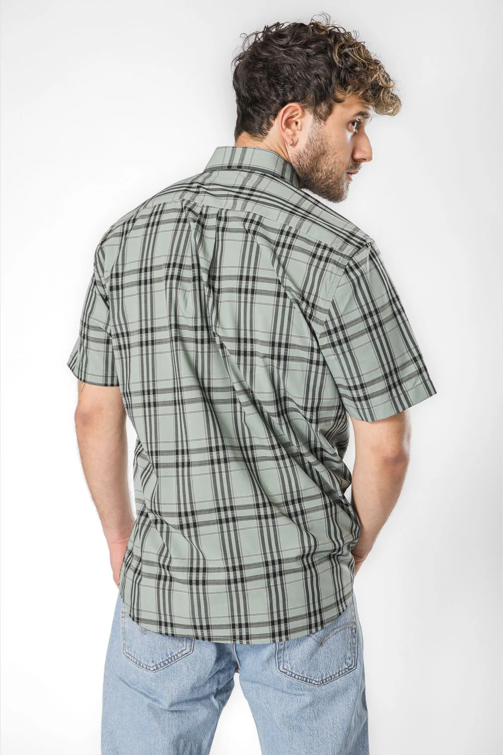 חולצה מכופתרת הדפס משבצות שרוולים קצרים - Image 8
