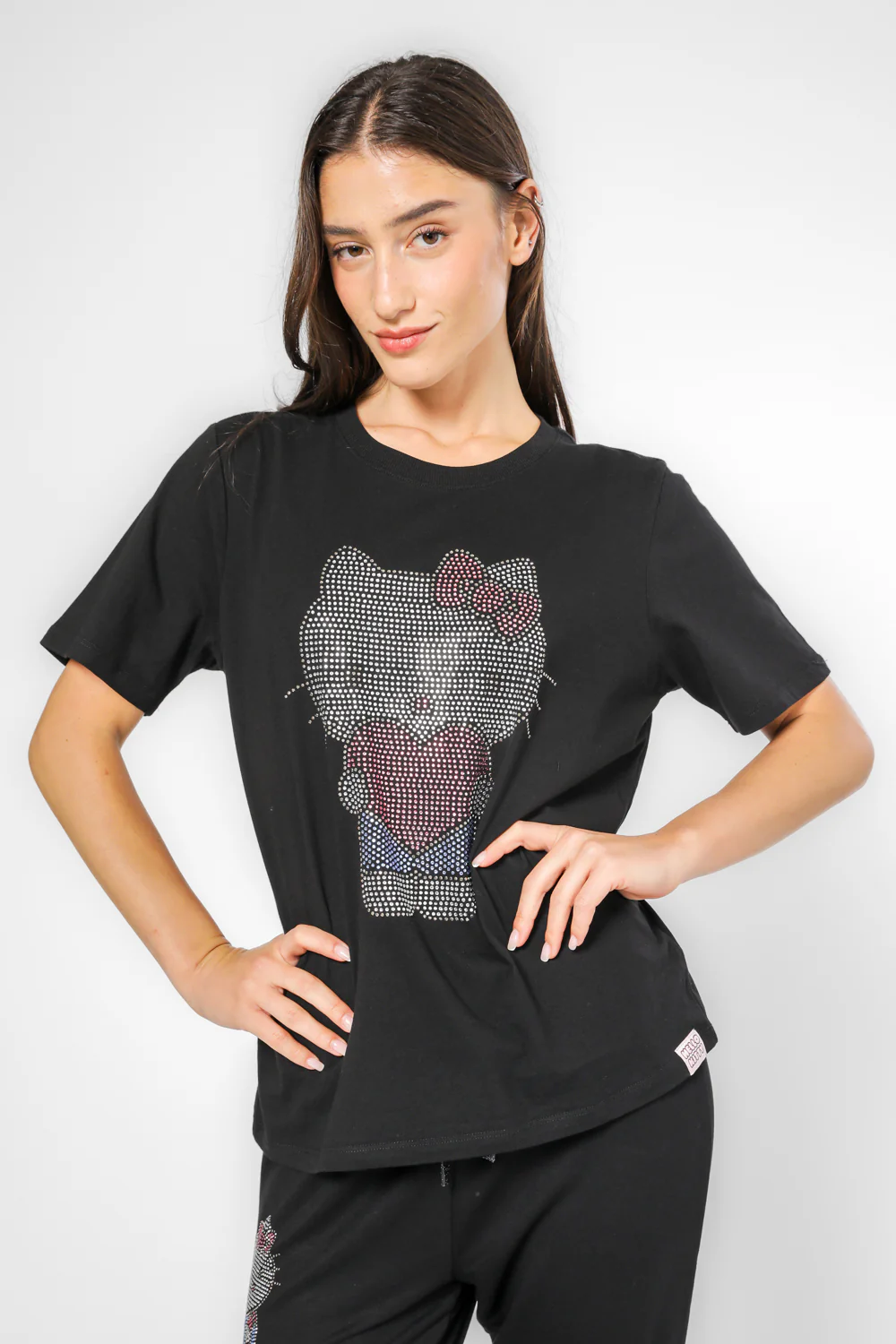 סט פיג’מה באורך 3/4 HELLO KITTY שחורה - Image 3