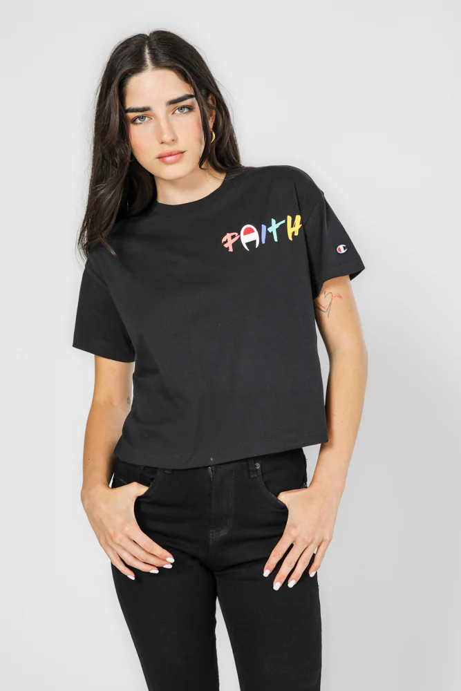טישירט לנשים Crewneck בצבע שחור - Image 13