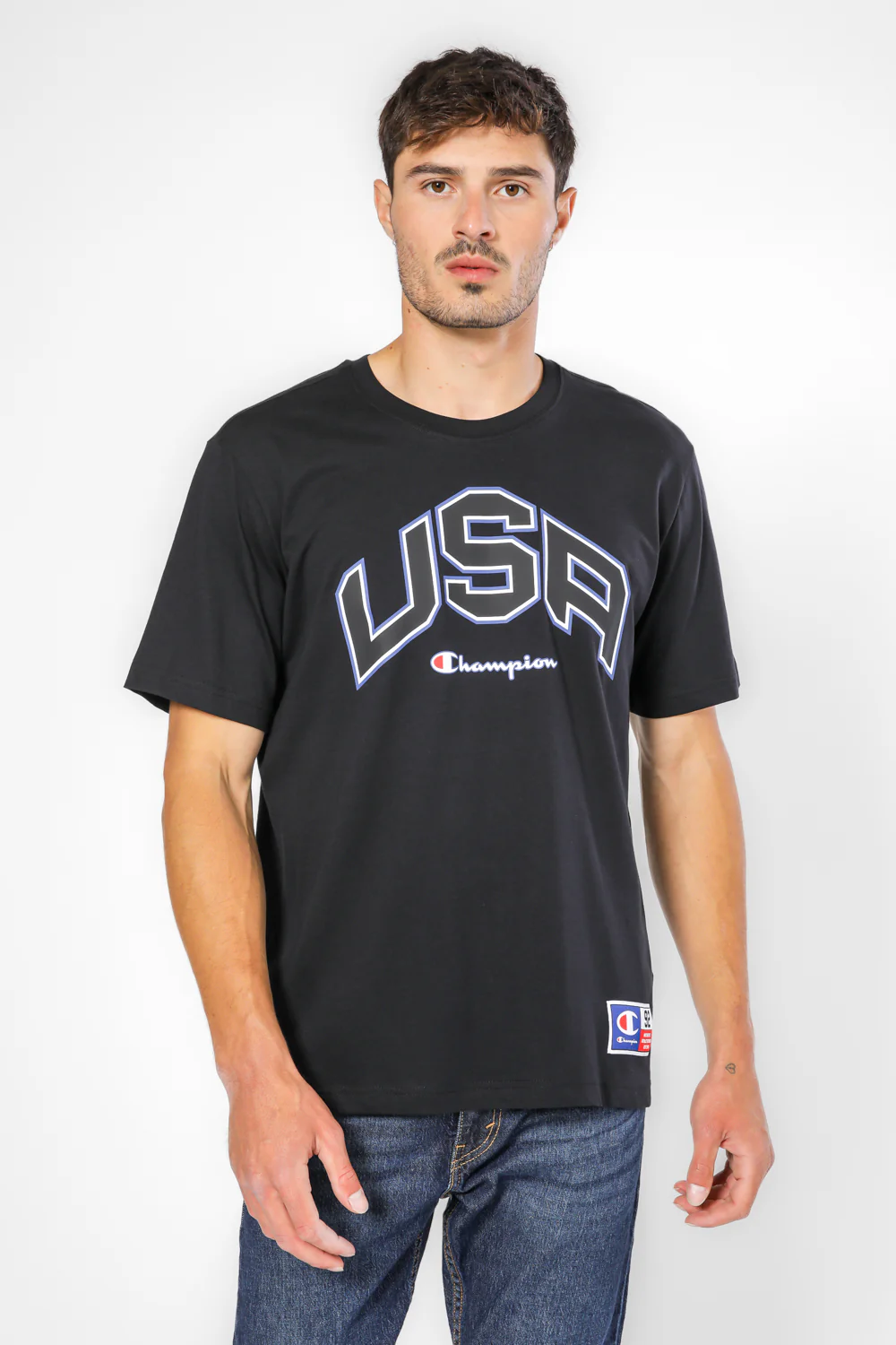 טישירט לגברים Crewneck בצבע שחור - Image 5