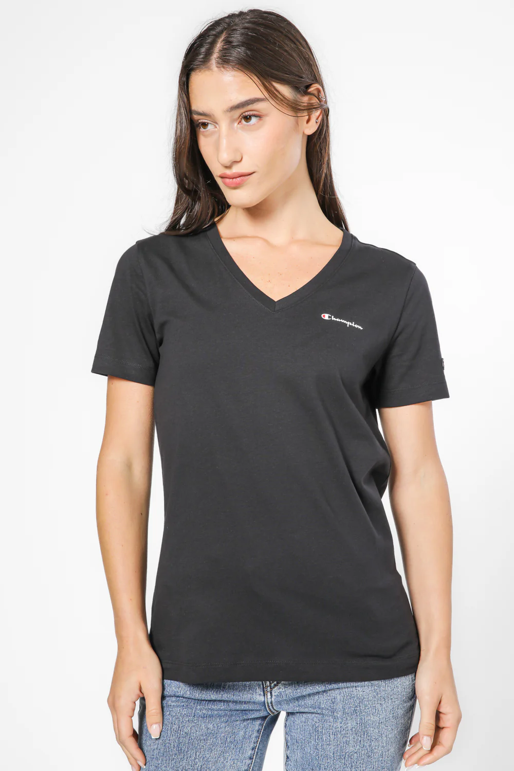 טישירט לנשים Crewneck V Neck בצבע שחור - Image 4