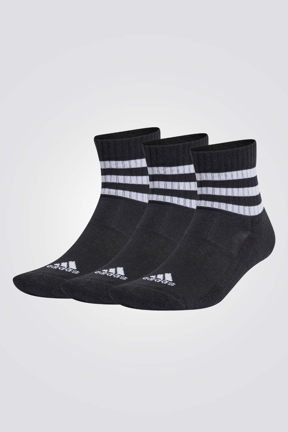 מארז שלישיית גרביים לגברים STRIPES CUSHIONED SPORTSWEAR MID-CUT בצבע שחור ולבן
