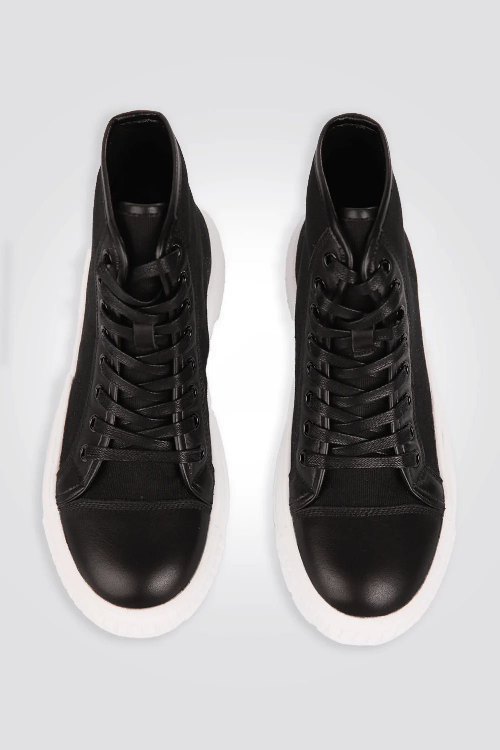 סניקרס לנשים HIGH LEATHER AND CANVA בצבע שחור - Image 3