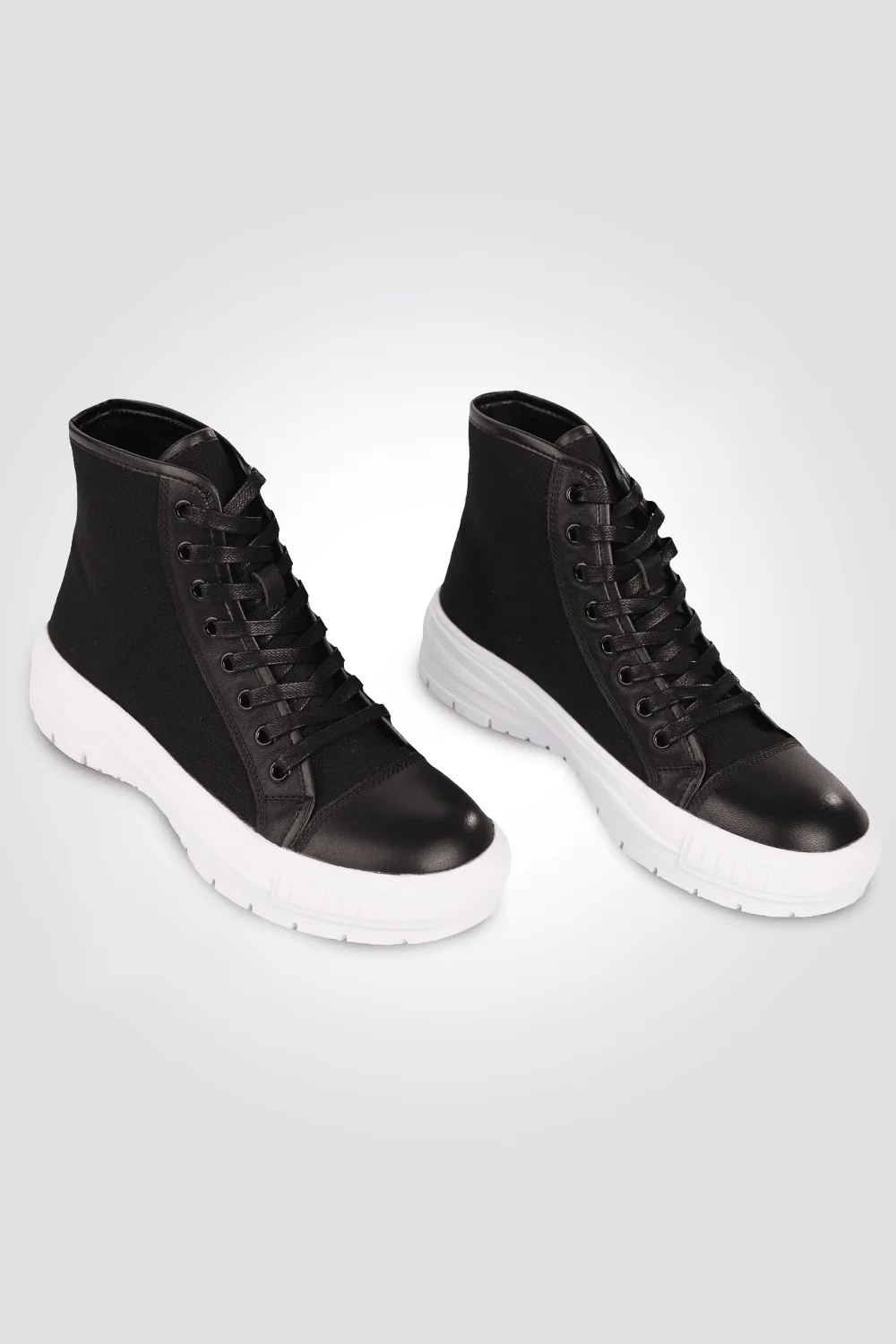 סניקרס לנשים HIGH LEATHER AND CANVA בצבע שחור - Image 4