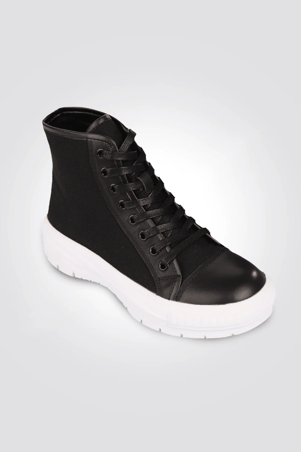 סניקרס לנשים HIGH LEATHER AND CANVA בצבע שחור - Image 5
