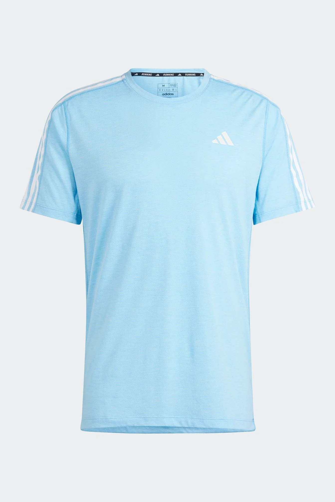 טישירט לגברים OWN THE RUN 3-STRIPES בצבע תכלת ולבן - Image 6