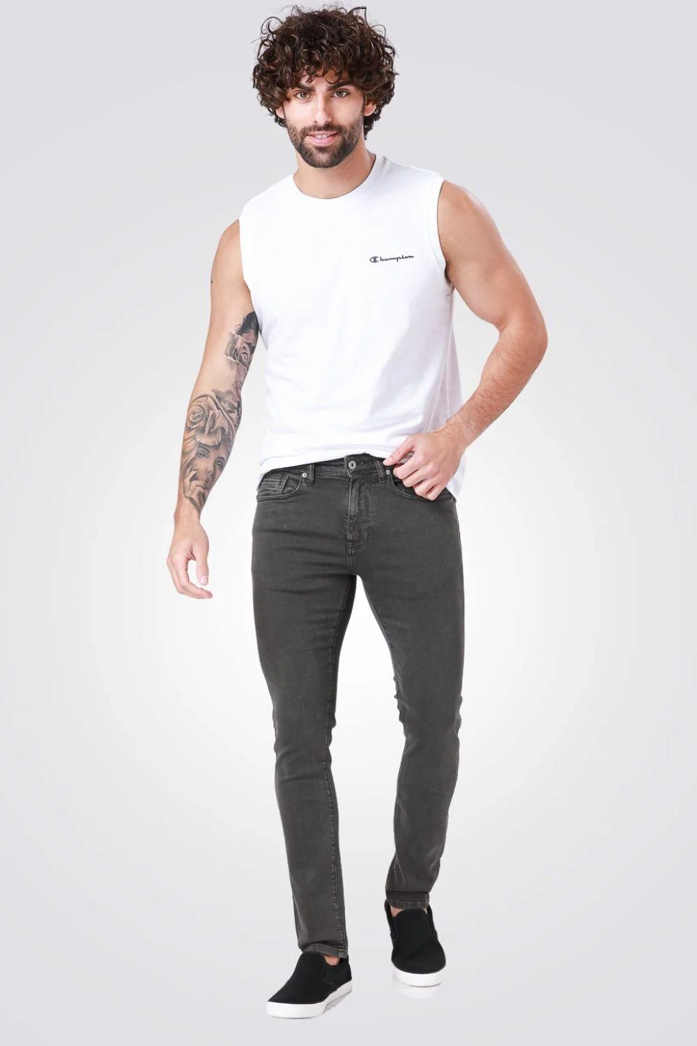 ג'ינס כותנה לייקרה Slim בצבע אפור - Image 3