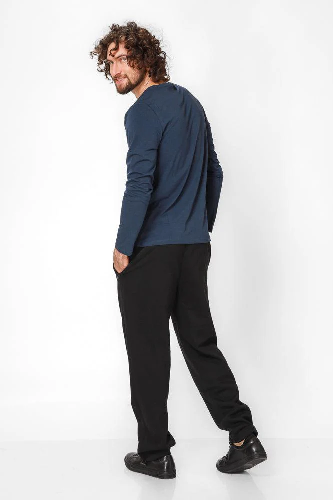 חולצה שרוול ארוך צווארון עגול SLIM בצבע נייבי - Image 2