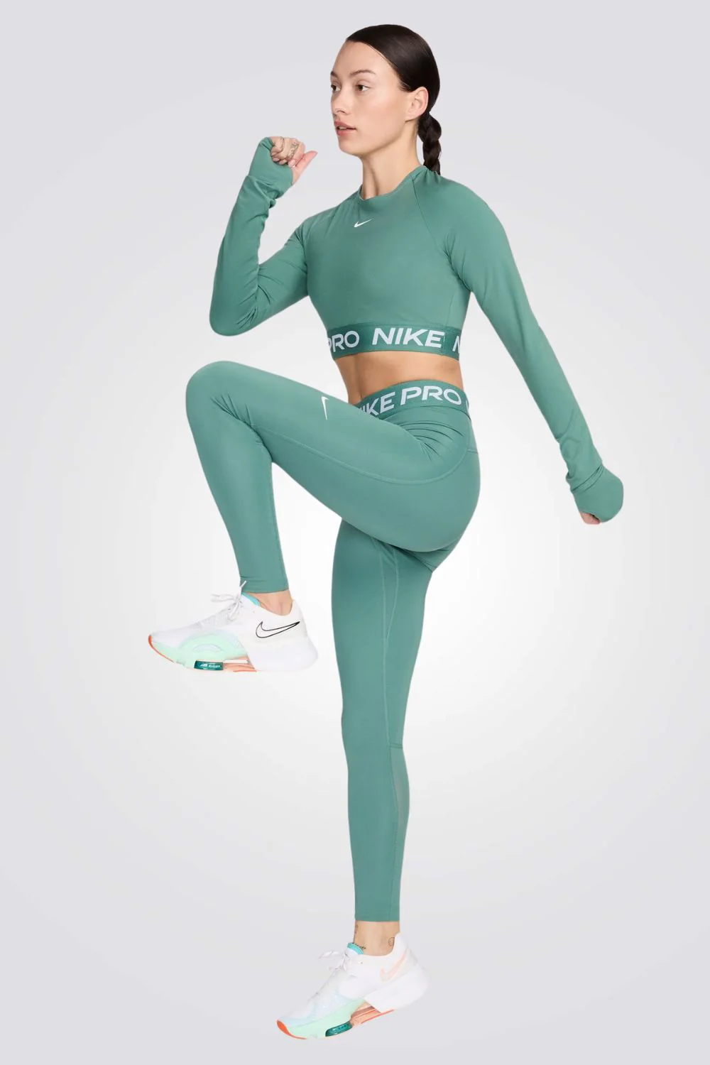 טייץ ארוך Nike Pro בצבעים ירוק ולבן - Image 3
