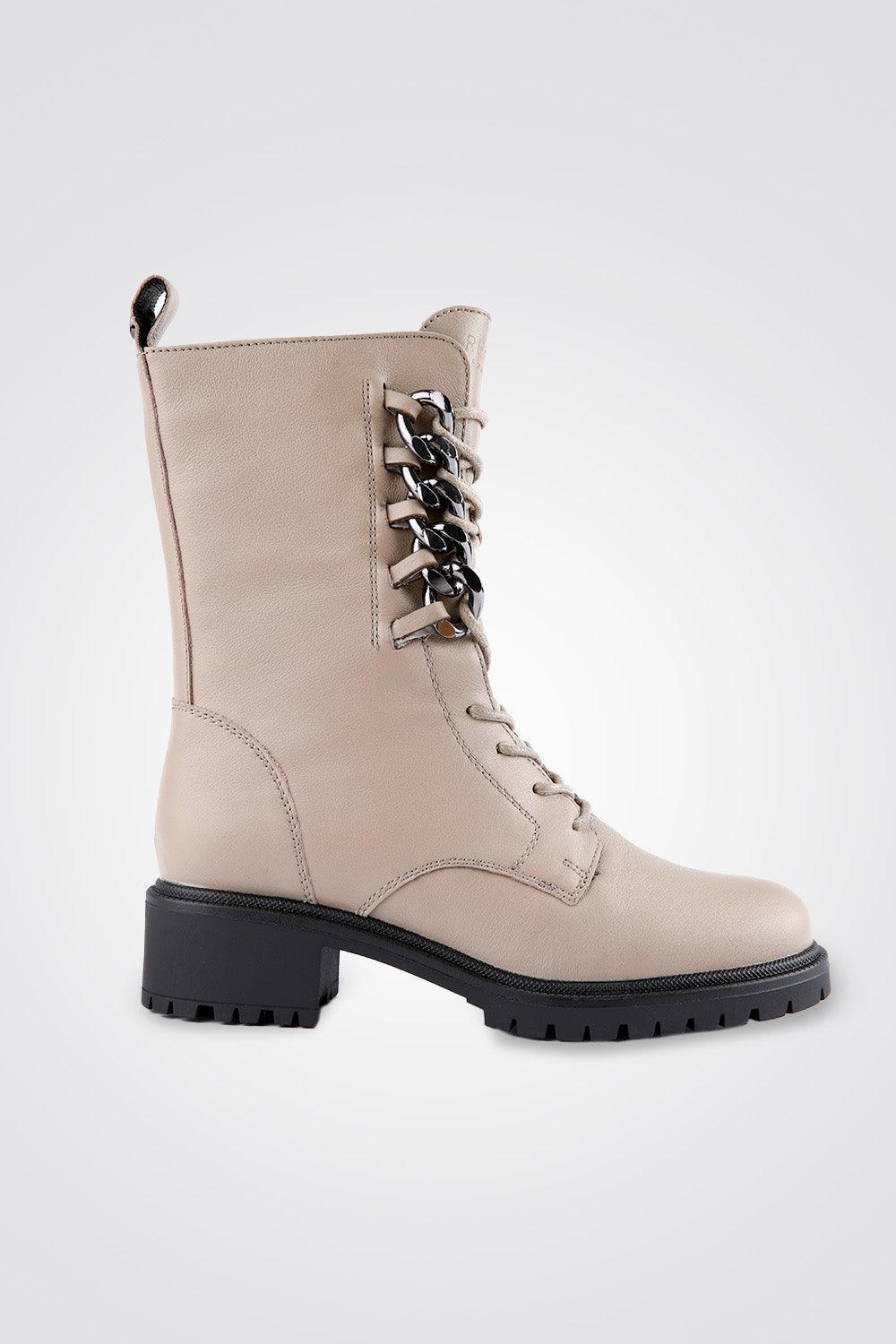 מגפוני עור שרוכים Taupe Chain