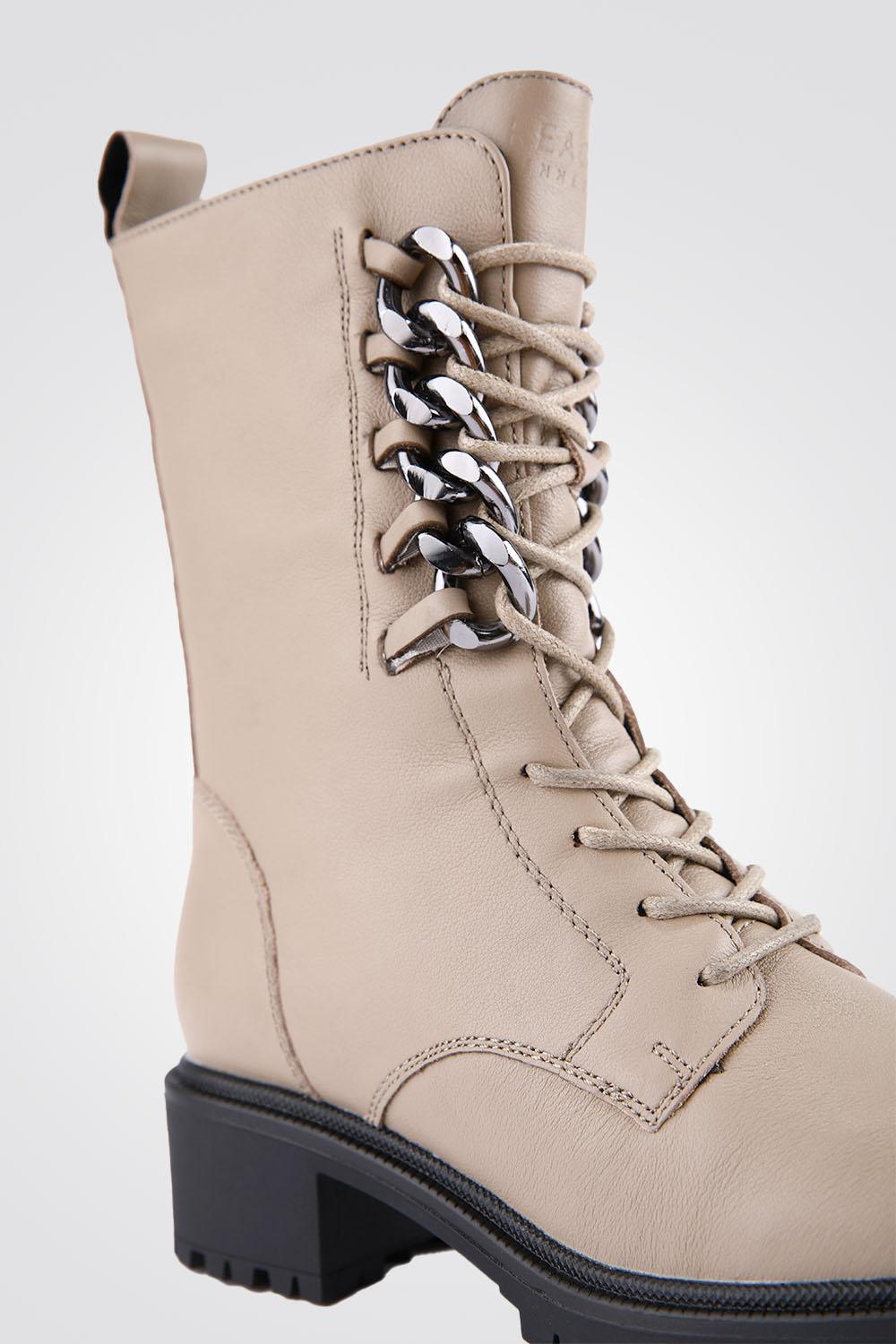 מגפוני עור שרוכים Taupe Chain - Image 5