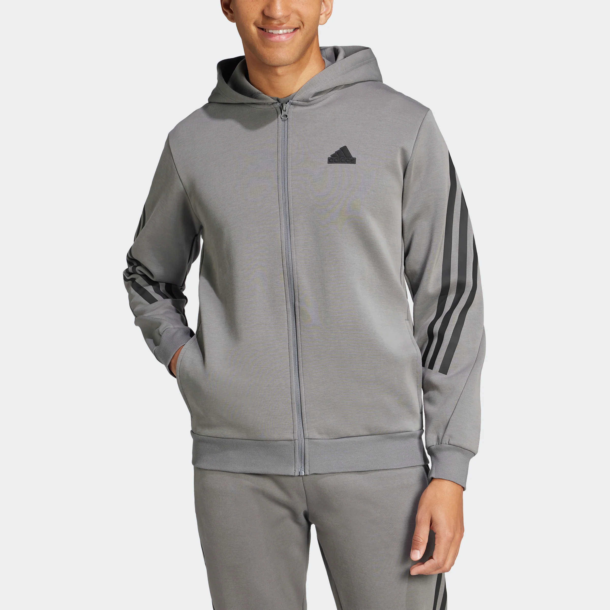 סווטשירט קפוצ'ון FUTURE ICONS 3-STRIPES בצבע אפור - Image 8