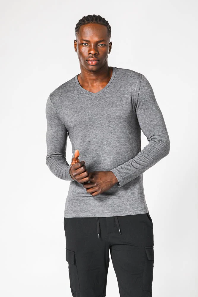 חולצה תרמית צווארון וי - SLIM FIT בצבע אפור | דלתא - Image 6