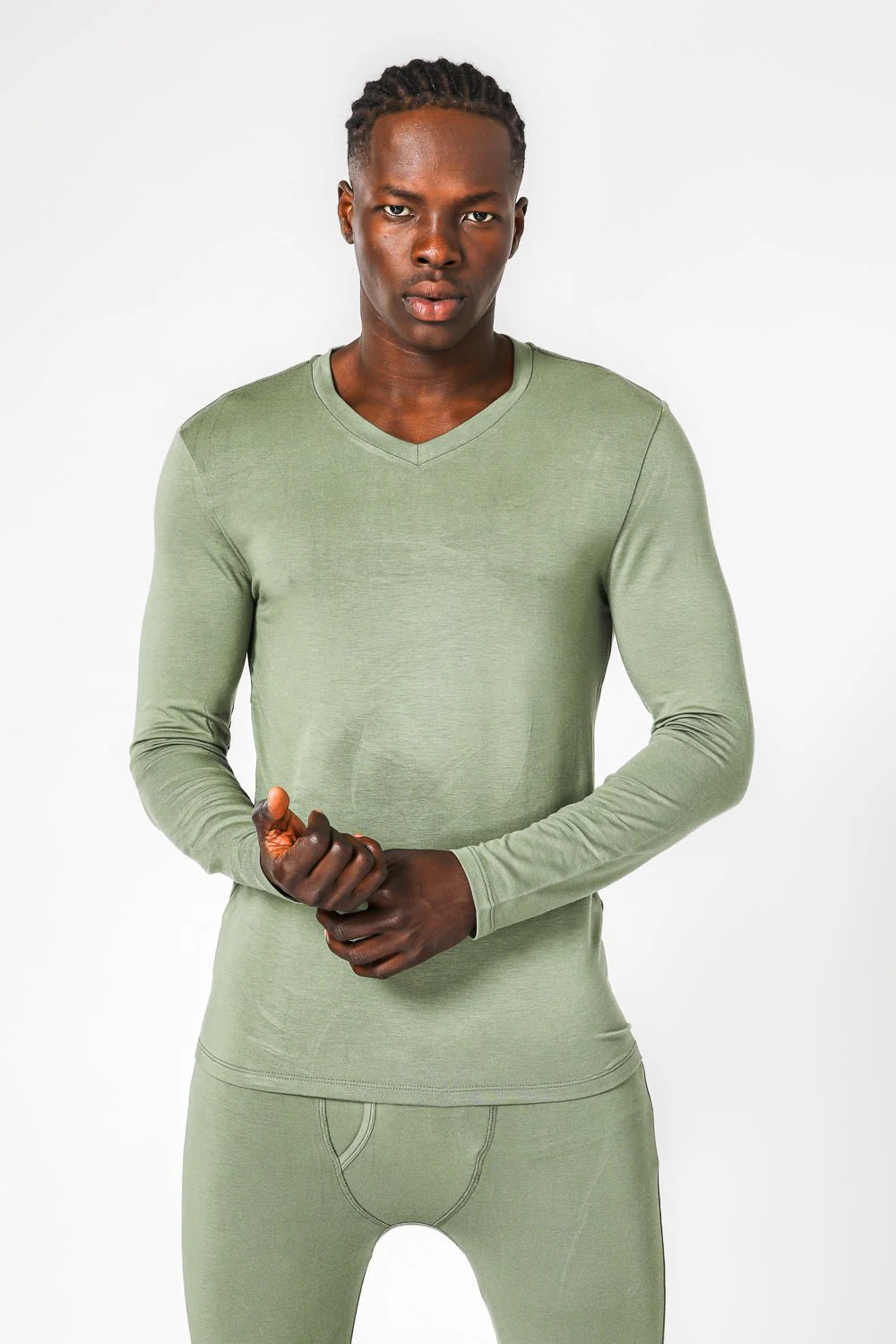 חולצה תרמית צווארון וי - SLIM FIT בצבע ירוק | דלתא - Image 5