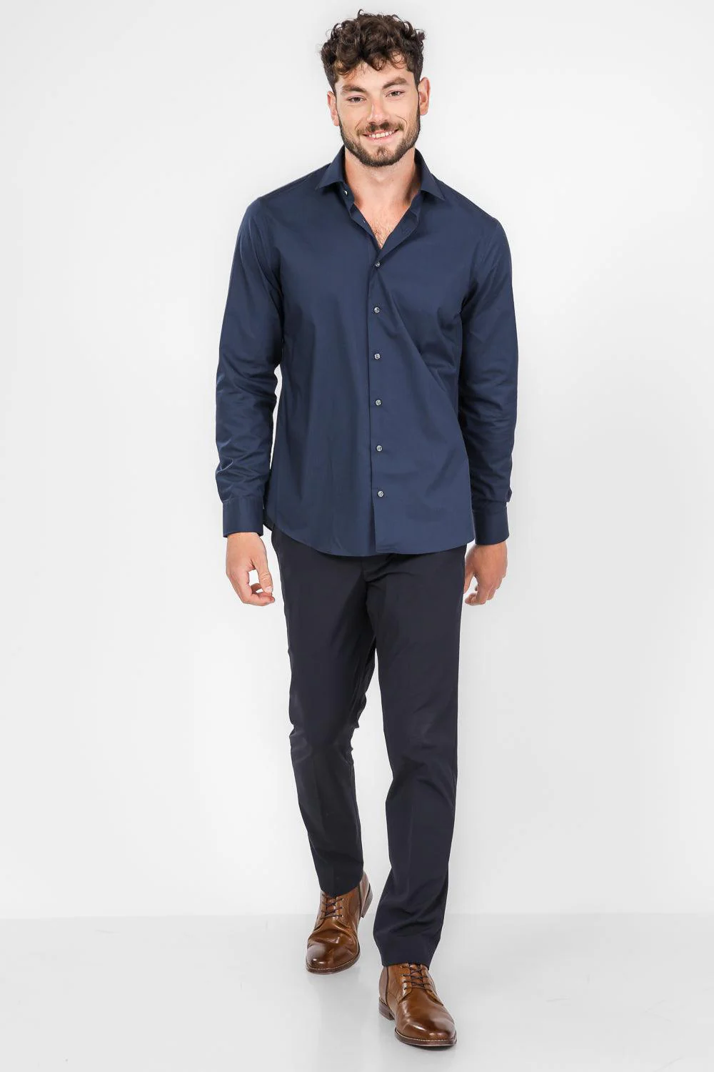 חולצה מכופתרת STRETCH MODERN בצבע נייבי - Image 5