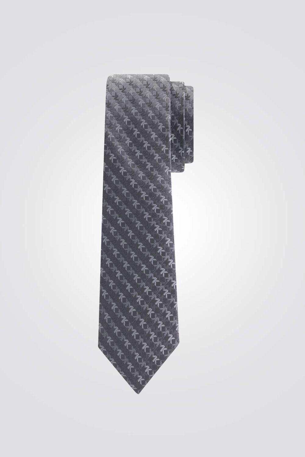עניבה משי עם לוגו בצבע אפור