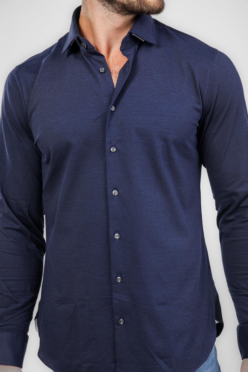 חולצה מכופתרת SOLID PIQUE SLIM בצבע נייבי - Image 5