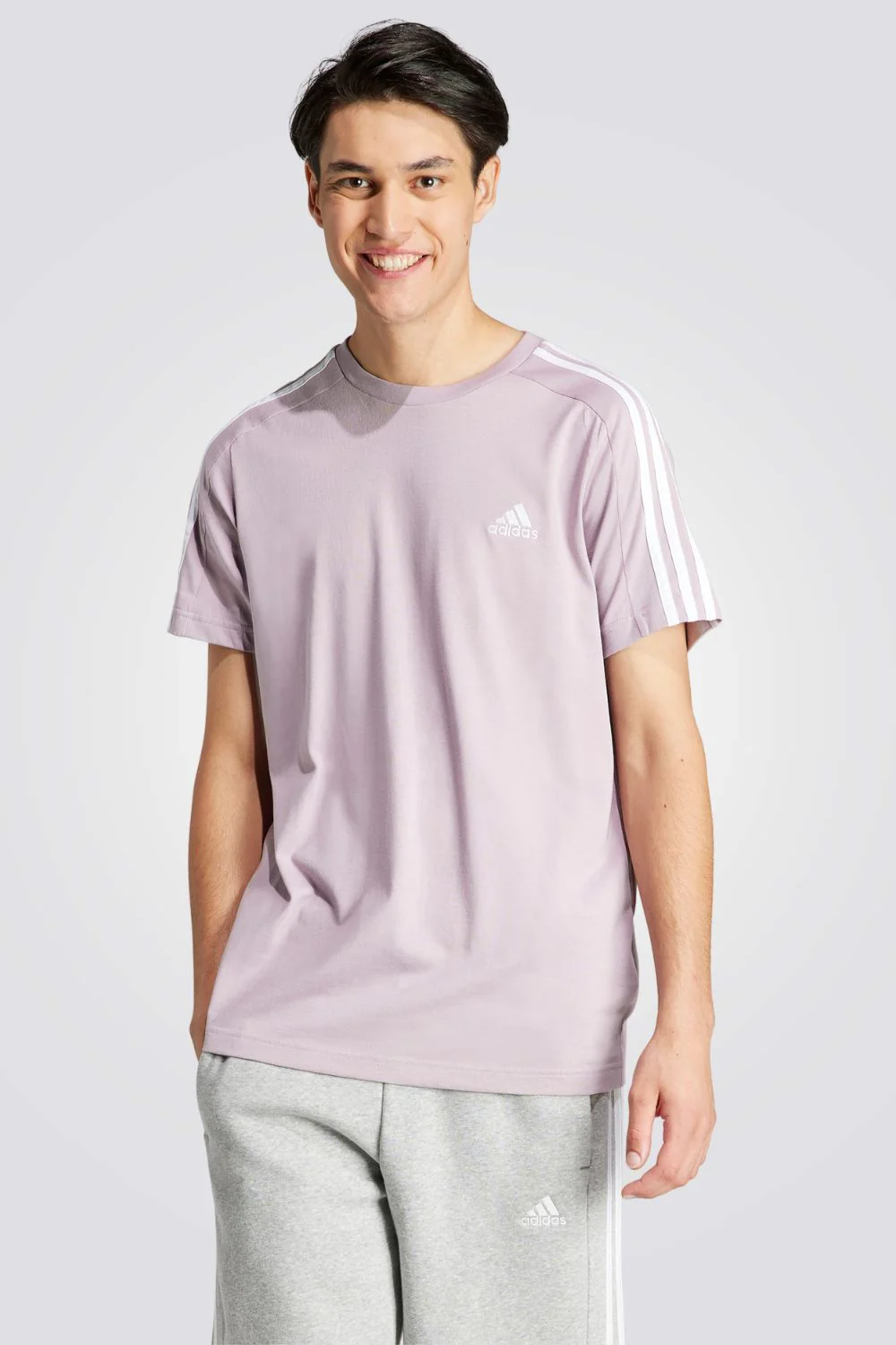 טישירט לגברים ESSENTIALS SINGLE JERSEY 3-STRIPES בצבע ורוד