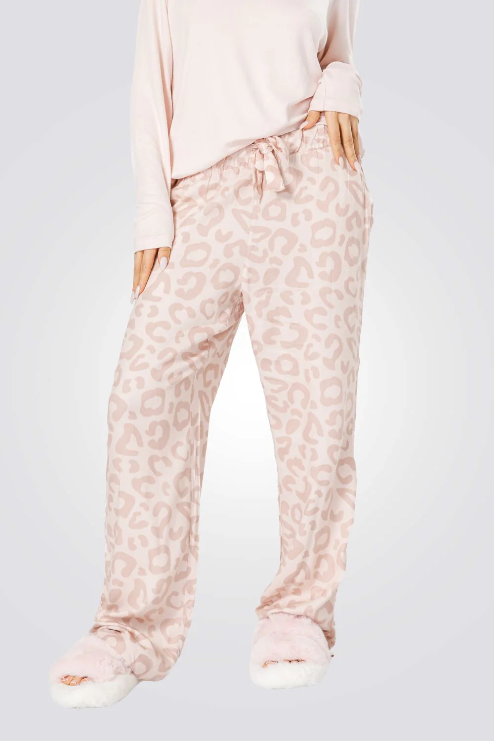 סט פיג’מה ריב LEOPARD ורודה - Image 3