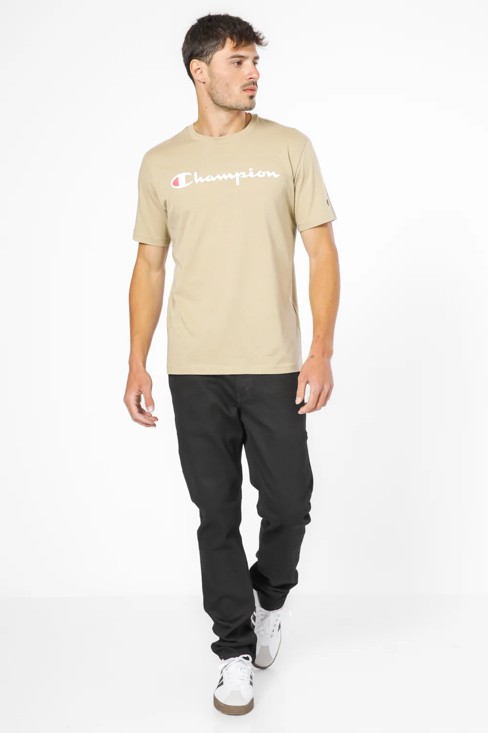 טישירט לגברים Crewneck בצבע בז' - Image 3