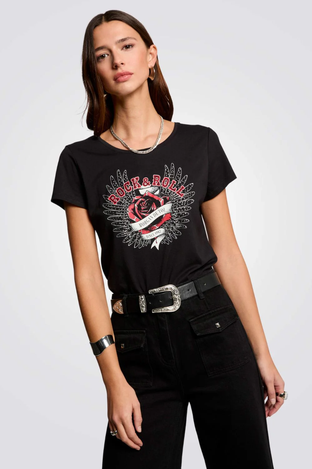 טישירט הדפס ROCK & ROLL בחזית - Image 6