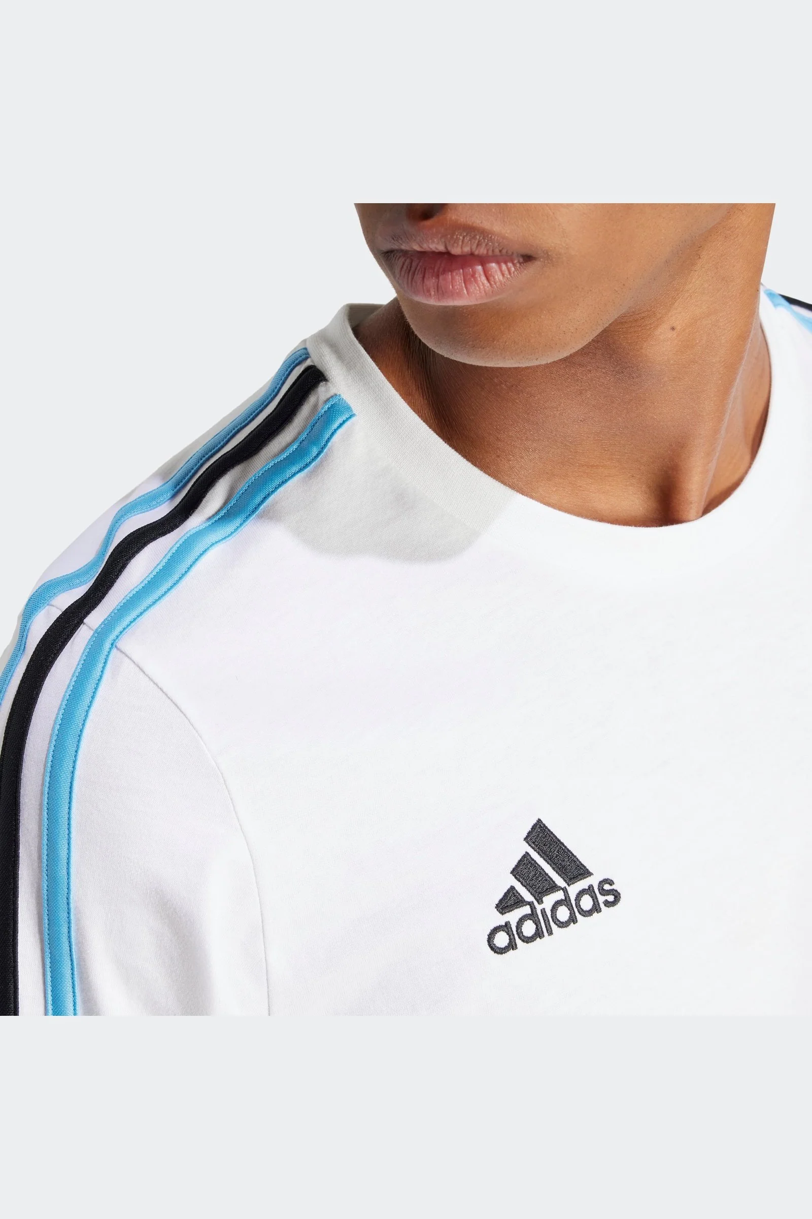 טישירט לגברים ARGENTINA DNA 3-STRIPES בצבע לבן ותכלת - Image 5