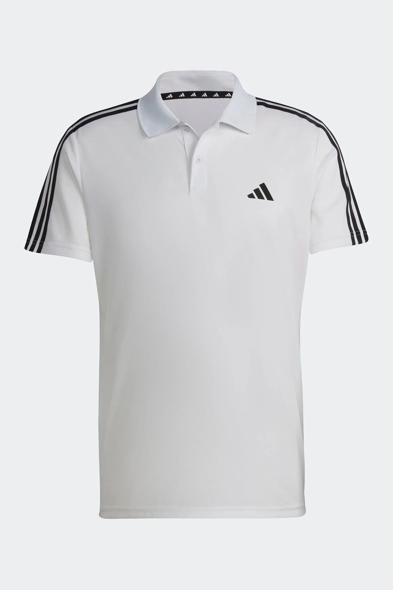 חולצת פולו לגברים TRAIN ESSENTIALS PIQUÉ 3-STRIPES בצבע לבן ושחור - Image 6