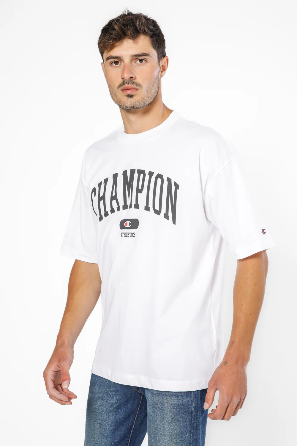 טישירט לגברים Crewneck בצבע לבן
