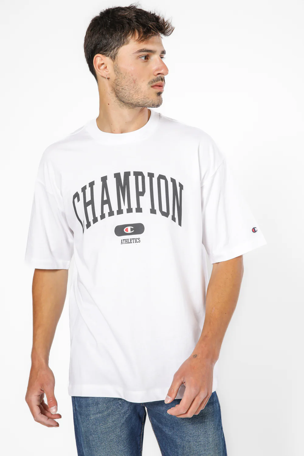 טישירט לגברים Crewneck בצבע לבן - Image 4