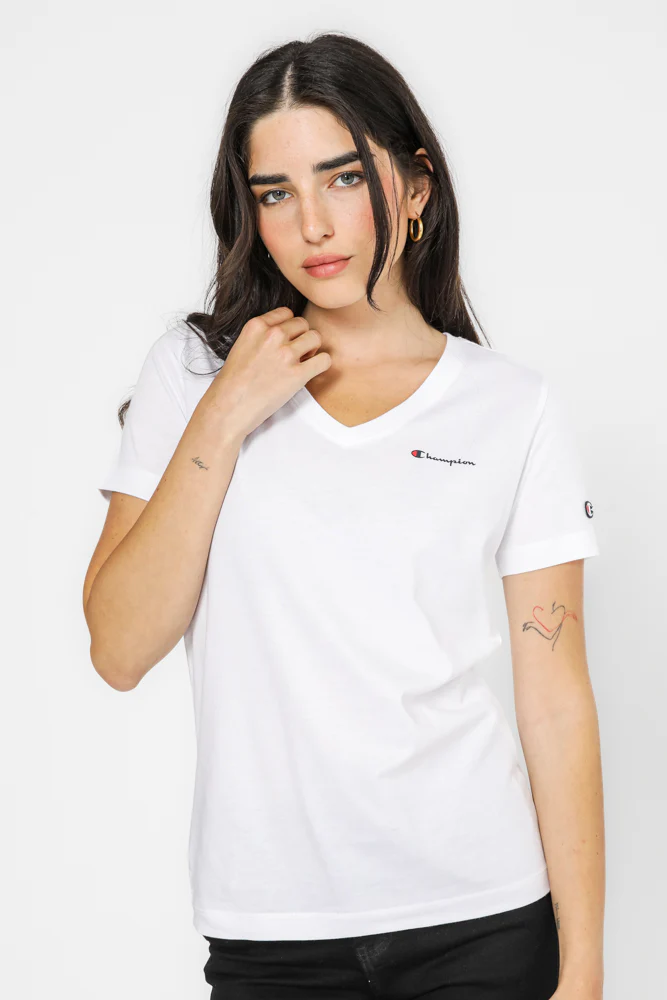 טישירט לנשים צאוורון V בצבע לבן - Image 3