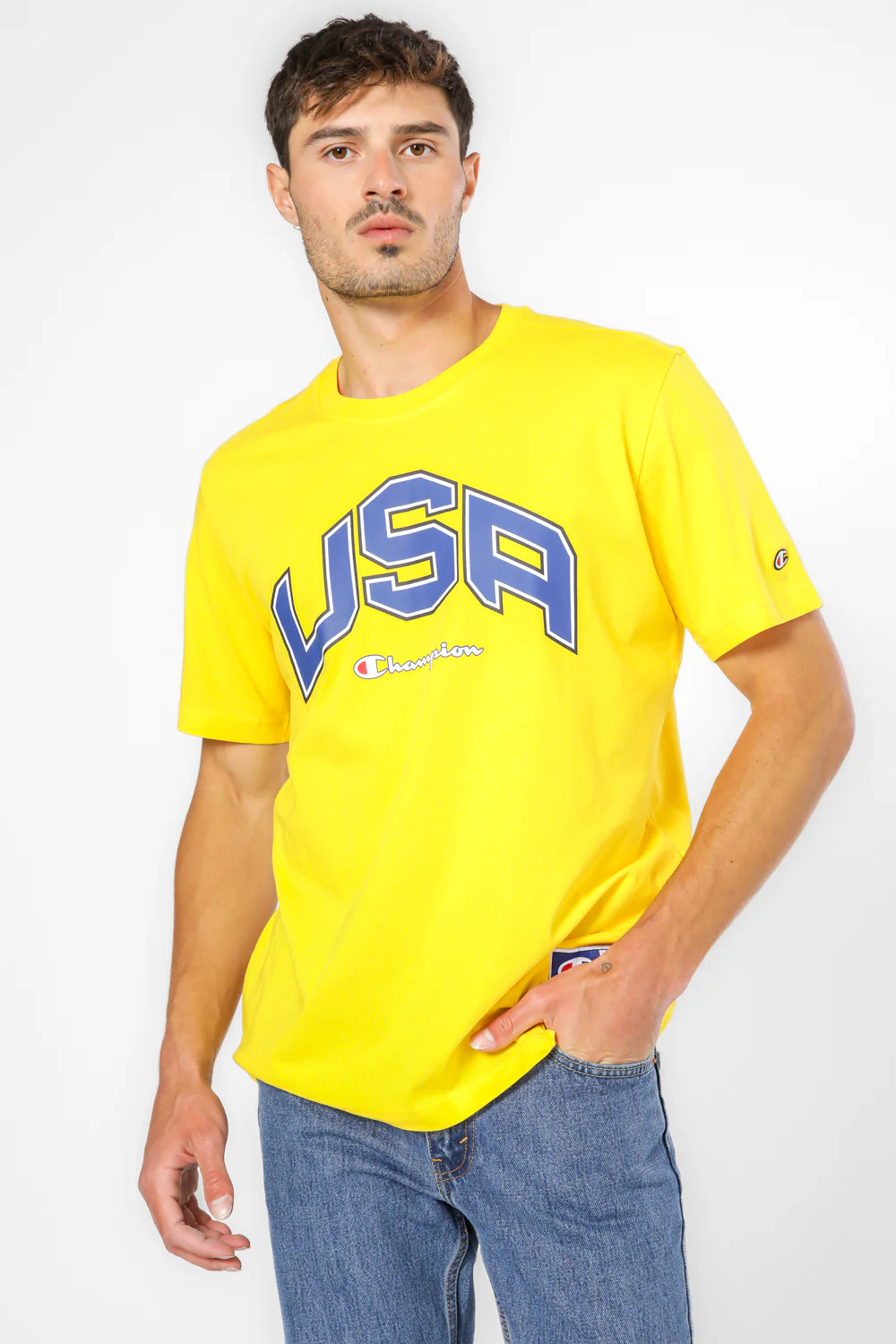 טישירט לגברים Crewneck בצבע צהוב - Image 3